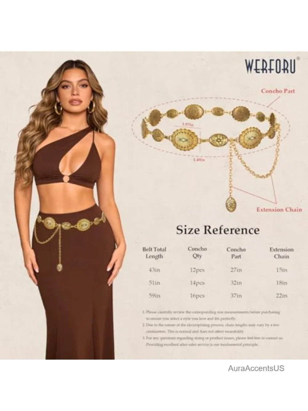 Metal Western Concho Belt Chain Belt for Women Cowgirl Waist Chain Adjustable